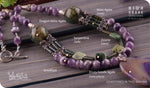 Load image into Gallery viewer, bhavaa Premium Gemstone Jewelry- Necklace. Soothing Vibrancy Collection, Mark-1 | Gemstones: Moss Agate, Green Serpentine Jade, Green Zoisite, Dragon Veins Agate, Purple Druzy Geode Agate, Amethyst
