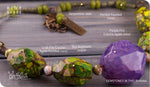 Load image into Gallery viewer, bhavaa Premium Gemstone Jewelry- Necklace. Soothing Vibrancy Collection, Mark-1 | Gemstones: Purple Fire Crackle Agate, Green Sea Sediment Jasper, Peridot, Green Serpentine Jade Faceted, Green Crab Fire Crackle Agate Faceted
