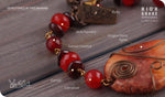 Load image into Gallery viewer, bhavaa Premium Gemstone Jewelry- Bracelet. Coy Radiance Collection, Mark-1 | Gemstones: Red Dragon Veins Agate, Carnelian, Garnet, Jade Faceted, Garnet Faceted
