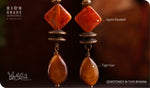 Load image into Gallery viewer, bhavaa Premium Gemstone Jewelry- Earrings. Rustic Elegance Collection, Mark-2 | Gemstones: Tiger Eye, Orange Agate Faceted
