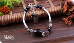 Load image into Gallery viewer, bhavaa Premium Gemstone Jewelry- Bracelet. Innate Poise Collection, Mark-1 | Gemstones: Black Agate Faceted, Grey Smoky Quartz, Black Agate, Onyx Agate
