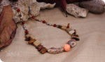 Load image into Gallery viewer, bhavaa Premium Gemstone Jewelry- Necklace. Rustic Elegance Collection, Mark-2 | Gemstones: Orange Coral, Agate, Brown Wood Agate, Brown Map Jasper, Brown Picasso Jasper, Marble Jasper
