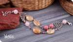 Load image into Gallery viewer, bhavaa Premium Gemstone Jewelry- Bracelet. Vivacious Charm Collection, Mark-1 | Gemstones: Pink Rhodonite, Pink Rose Quartz Faceted, Yellow Tourmalinated Quartz Faceted
