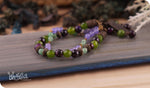 Load image into Gallery viewer, bhavaa Premium Gemstone Jewelry- Bracelet. Products Soothing Vibrancy Collection, Mark-2 | Gemstones: Green Agate Faceted, Green Jade, Purple Russian Amethyst Faceted, Purple Jade
