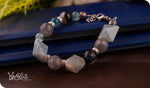 Load image into Gallery viewer, bhavaa Premium Gemstone Jewelry- Bracelet. Serene Indulgence Collection, Mark-2 | Gemstones: Blue Agate, Onyx Agate, Grey Cloudy Quartz Faceted, Grey Rutileted Quartz Faceted
