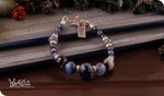 Load image into Gallery viewer, bhavaa Premium Gemstone Jewelry- Bracelet. Serene Indulgence Collection, Mark-2 | Gemstones: Blue Agate Faceted, Grey Agate Faceted, Blue Stripe Agate Faceted, Grey Kyanite

